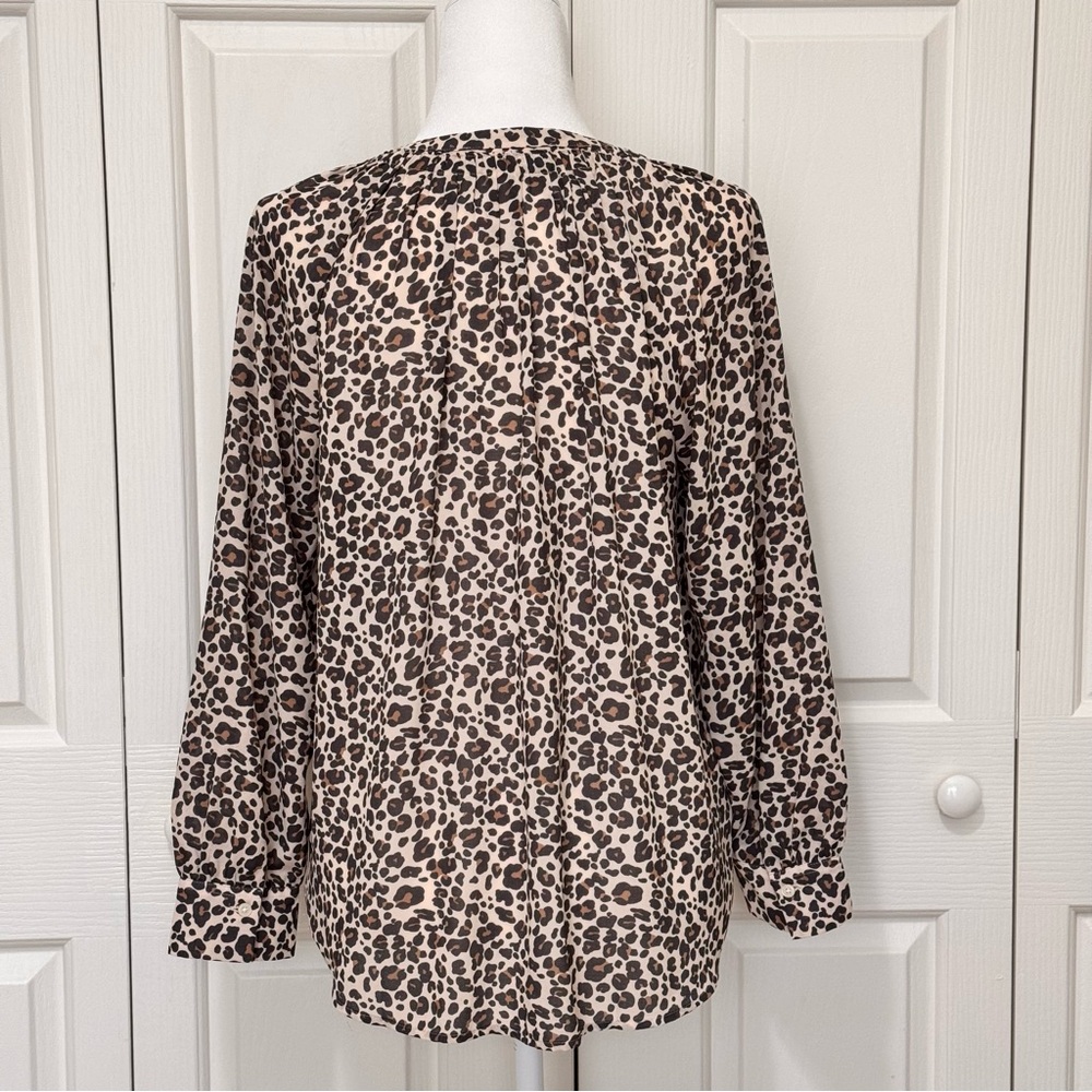 LOFT Leopard Print Collarless Button Down Blouse … - image 3